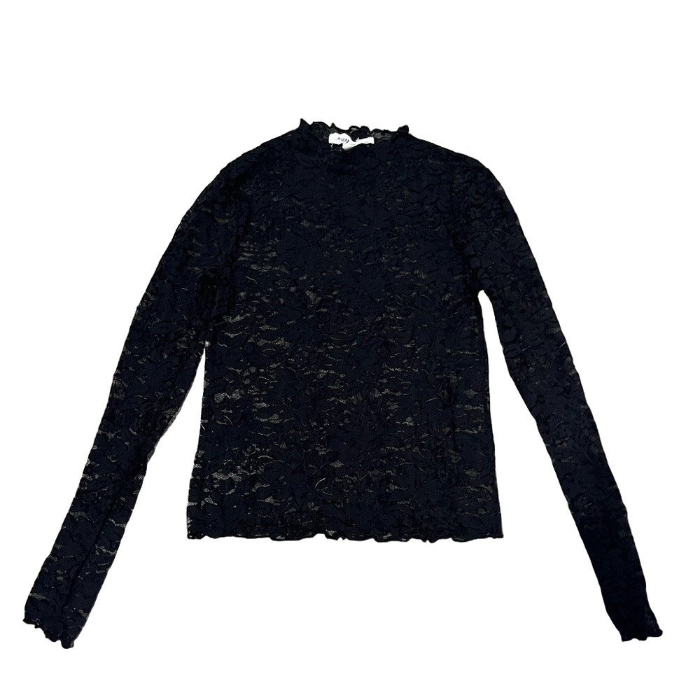 Sheer Black Lace Top Long Sleeve Lettuce Trim Size: XS
